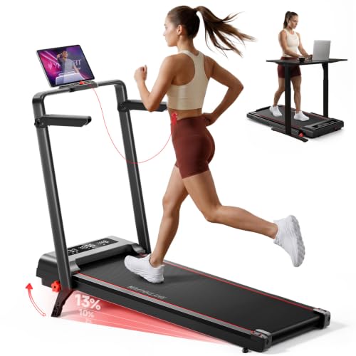 RHYTHM FUN Incline Walking Pad with Handle Bar, 37.5" Runng Belt, 300 LBS - color: Black Red