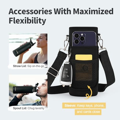 WixByti 40 oz Insulated Water Bottle with Straw, Stainless Steel Water Jug - color: Black, size: 40 Ounces