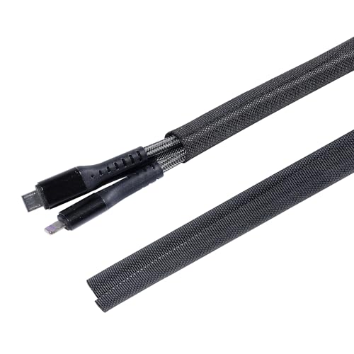Black Braided Cable Management Sleeves Wire Loom Tubing Cord Protector Self-Wrapping (1/2"-20Feet) - size: 1/2"-20Feet