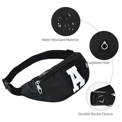 Fanny Packs for Men and Women Water-Repellent Sports Waist Pack Bag - color: 1pack-Black Letter A