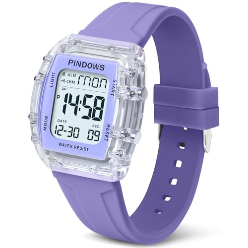 Women Watch for Women Teenagers Watch Outdoor Sports Digital Watches for Ladies Students Waterproof Watches with Alarm Stopwatch Countdown Dual-Time Hourly Chime Function High Brightness Light - color: Purple
