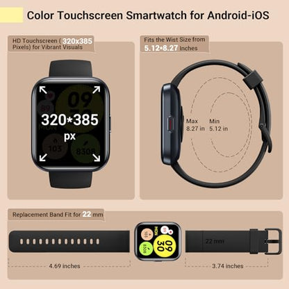 Smartwatch for Women/Men, Compatible with Android & iPhone, 1.8'' Fitness Tracker Watch with Alexa, Call & Notification Alerts, Heart Rate & Sleep Monitor, 120 Sports Modes, Waterproof Smart Watch - color: Galaxy Black