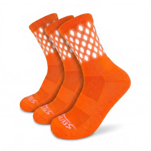 ReflecToes Reflective Socks for cycling and running - 330 Candle Power High Visibility Night Safety Gear - Biomotion Support - color: Orange Vented 3pair, size: Medium