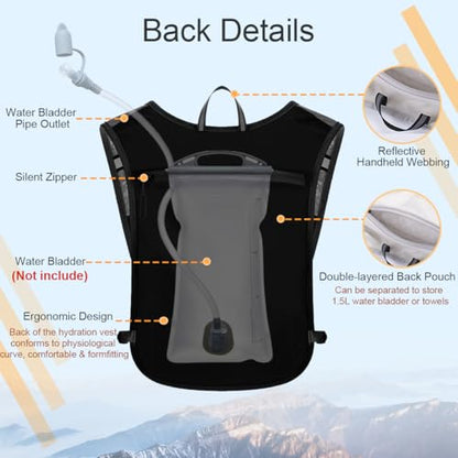 Running Vest Hydration Backpack for Men Women, Lightweight Breathable Hydration Packs, Adjustable Chest Straps Daypack, Reflective Water Running Vest for Marathon, Trail, Hiking, Cycling - color: Black
