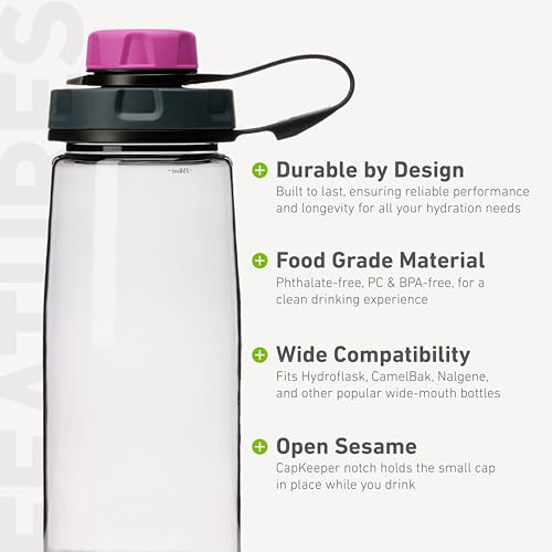 humangear capCAP+ | Converts Wide-Mouth Openings | Secure Easy Open | Food-Safe Material | Water Bottle Accessory Lid - color: Pink, size: capCAP+