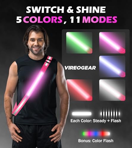 Rechargeable LED Reflective Belt Sash – High Visibility Safety Gear with 5 Colors 11 Light Modes, Adjustable Strap for Night Dog Walking, Running & Biking - color: Pink