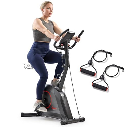 Sunny Health & Fitness Smart Magnetic Upright Exercise Bike for Home Cardio - color: Black