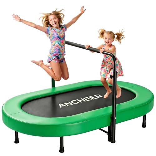 ANCHEER Trampoline for Kids, Toddler Trampoline Indoor Sports and Outdoor Games 56" Kids Rebounder 220LBS Capacity with Adjustable Safety Handrail Foldable Jumper for Boys and Girls - color: LE-Green Santa