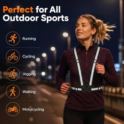 Unisex Night Running Reflective Safety Vest Adjustable High Vis Strap - color: Black