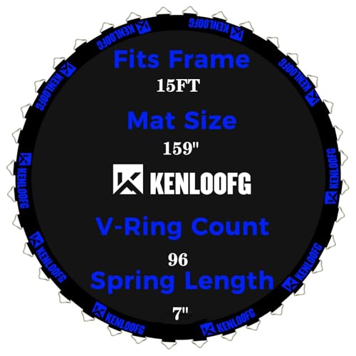Trampoline Replacement Mat,72/96 V-Rings,Fits 12/14/15ft Trampoline Frame & 5.5"-7" Springs - color: Blue Jacquard Webbing, size: 15FT|159"Dia|96 V-Rings|Fits 7" Springs Length