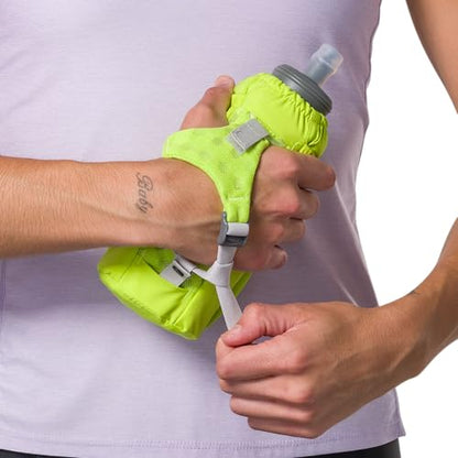 Nathan Handheld Soft Flask 18oz - Exo-Draw Insulated Collapsible Bottle - Grip-Free Strap & Rigid ExoSpine for Comfort/Support - Breathable Mesh Strap - Ideal Running/Hiking, Pinnacle, Lime Green - color: Lime Green, style: 18oz Insulated