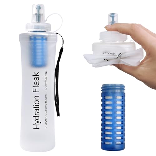 1L Collapsible Water Bottle with Filter for Hiking Backpacking(White) - color: White, 1L