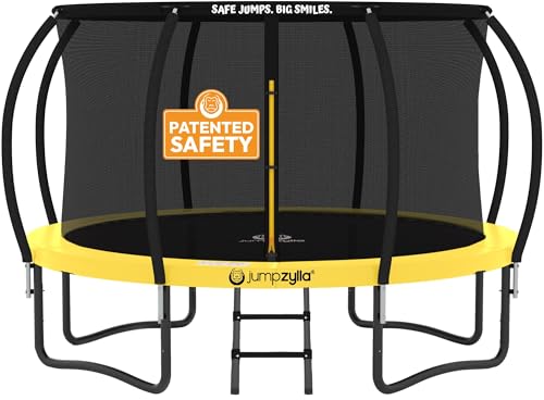 Jumpzylla Outdoor Trampoline with Net for Kids 8FT 10FT 12FT 14FT 15FT 16FT - color: Yellow, size: 14FT