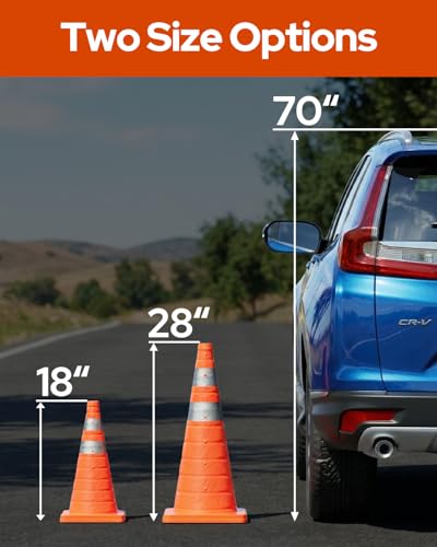 2 Pack 28In Collapsible Traffic Safety Cones with Reflective Collar - size: 28 Inch