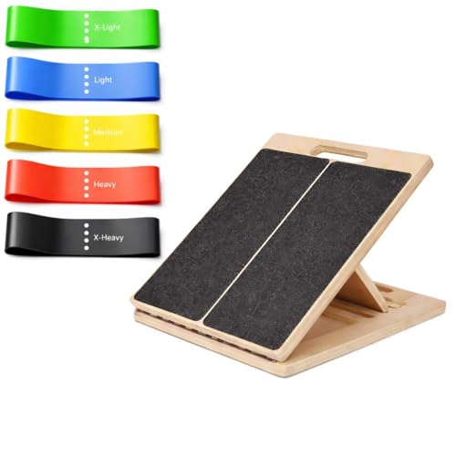Slant Board for Calf Stretching with Resistance Bands – Adjustable Calf Stretcher Incline Board for Squats, Ankle Mobility & Leg Training