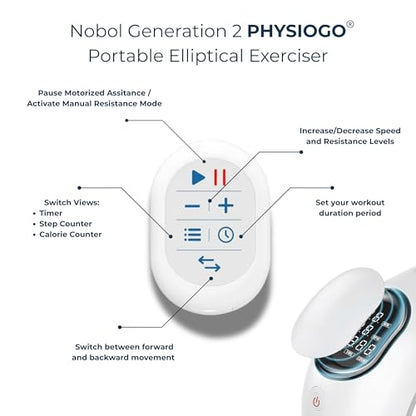 Nobol PhysioGo2® Under Desk Exercise Elliptical Bidirectional Bike for Active Adults and Seniors with Motorized Mode and Arm Exercise Band Attachment and LED Metric Display