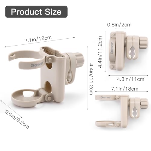 Gromast 2 in 1 Foldable Stroller Cup Holder + Phone Holder, 360°Rotatable with Adjustable Clip, Universal Cup Holder for Baby Stroller, Tricycle - Khaki - color: Khaki-2-in-1