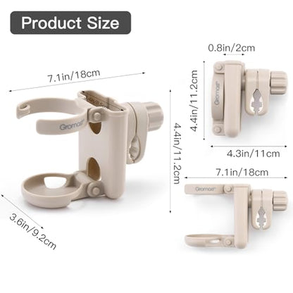 Gromast 2 in 1 Foldable Stroller Cup Holder + Phone Holder, 360°Rotatable with Adjustable Clip, Universal Cup Holder for Baby Stroller, Tricycle - Khaki - color: Khaki-2-in-1