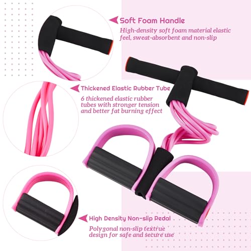 Women Fitness Exercise Equipment Trainer Set Pedal Resistance Band - color: Pink