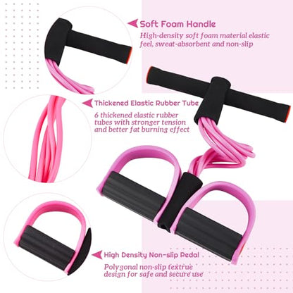 Women Fitness Exercise Equipment Trainer Set Pedal Resistance Band - color: Pink
