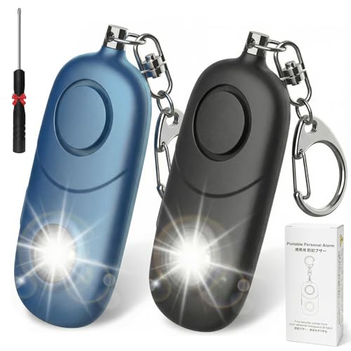 Personal Alarm for Women Keychain Alarm: Qoosea 135dB Emergency Keychain Siren with Strobe Light Loud Siren for Women Kids Students Seniors Emergency Self-Defense for Night Sports - color: Blue +Black