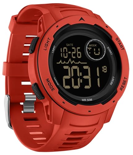 findtime Men's Digital Watch Waterproof Sports Watches Tactical Military Stopwatch Alarm 12/24H Outdoor Mens Wristwatch for Running Swimming Relojes para Hombres - color: red