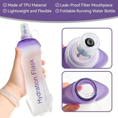 CLINTT 250ml Soft Flask, Foldable Running Water Bottle, TPU Folding Soft Water Flask, BPA-Free Collapsible Flask for Hydration Pack Running Vest, Cycling, Climbing, Hiking - 1Pcs, Purple - color: 1pcs, 250ml Purple
