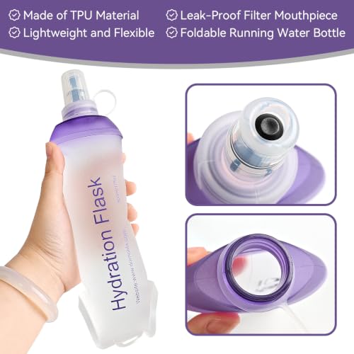 CLINTT 500ml Soft Flask, Foldable Running Water Bottle, TPU Folding Soft Water Flask, BPA-Free Collapsible Flask for Hydration Pack Running Vest, Cycling, Climbing, Hiking - 1Pcs, Purple - color: 1pcs, 500ml Purple