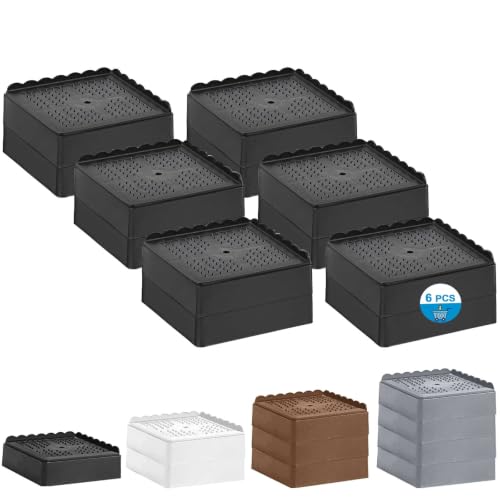 Bed Risers 1 inch, 2 inch, 3 inch, 4 inch Heavy Duty, Adjustable Furniture Riser for Table Desk Couch Sofa Chair Recliner Leg Frame Dorm, Stackable Bed Raisers Blocks (Black 6 Pack, 2 inch) - color: Black 6 Pack, size: 2 Inch
