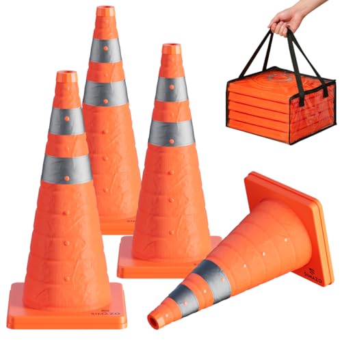 4 Pack 28In Collapsible Traffic Safety Cones with Reflective Collar - size: 28 Inch