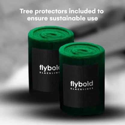 Flybold 57ft Slackline Kit - Slack Lines for Backyard for Kids and Adults with Tree Protectors, Carry Bag and Ratchet - Ninja Slackline Obstacle Course and Balance Rope for Core Strength Training - style: ESSENTIAL KIT