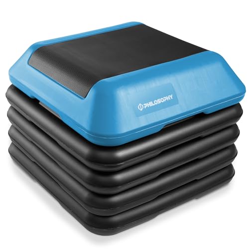 Philosophy Gym Aerobic Exercise Adjustable High Step Platform, with 4 Risers Included - color: Blue