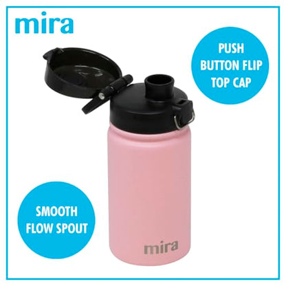 MIRA 12 oz Water Bottle with Spout Lid – Small Portable Vacuum Insulated Stainless Steel Thermo Flask for Travel, Hiking, Gym - Rose Pink - color: Rose Pink