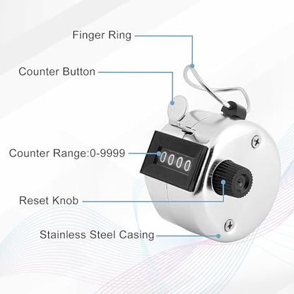 2 Pack Hand Tally Counter, 4-Digit Metal Mechanical Clicker
