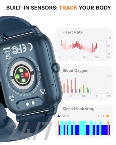 Smart Watch for Men Women,1.85 inch Bluetooth Fitness Tracker Step Counter/Sleep Monitor,110+ Sports Modes,IP68 Waterproof Smart Watch Compatible with iPhone Samsung Android Phone (Blue, 1.85) - color: Blue