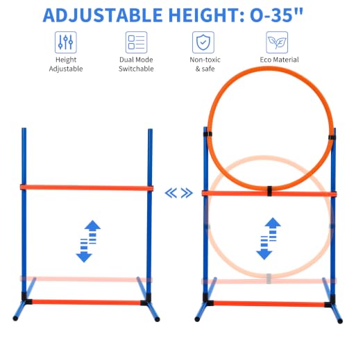 5 in 1 Dog Agility Equipment Set, Complete Agility Training Equipment Kit with Dog Tunnel, Adjustable Jump Hurdle, Jump Ring, Weave Poles & Pause Box, Portable Plastic Pet Obstacle Training Gear
