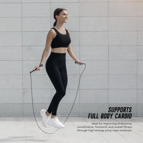Spalding - Large Handle Speed Jump Rope, Adjustable 9 ft PVC Skipping Rope, Non-Slip Contoured Grip, Cardio Fitness Training Rope for Home & Gym (Black)