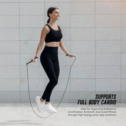 Spalding - Large Handle Speed Jump Rope, Adjustable 9 ft PVC Skipping Rope, Non-Slip Contoured Grip, Cardio Fitness Training Rope for Home & Gym (Black)