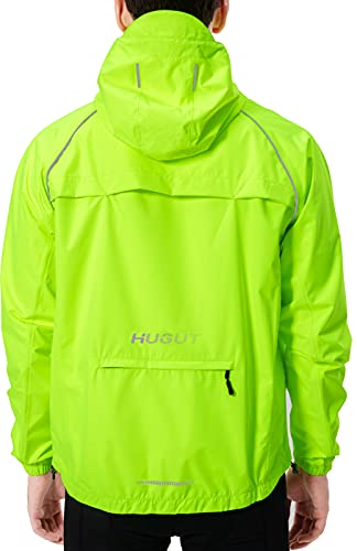 Hugut Men's Cycling Running Rain Jacket Lightweight Waterproof Biking Hiking Windbreaker Raincoat Reflective Packable - color: Fluorescent Yellow, size: 3X-Large
