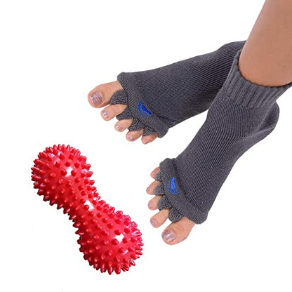 My Happy Feet Charcoal Socks (Large) & Spiked Peanut Massage Ball Set - color: Charcoal, size: Large