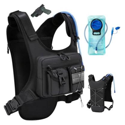 Criuage USA Patent Running Hydration Vest Backpack, Lightweight Chest Pack with 2.0L Water Bladder Bag Daypack for Hiking Running Cycling Race Marathon for Women Men - color: Black V2
