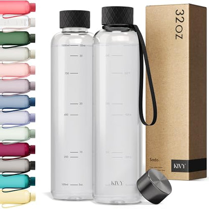 KIVY Slim Water Bottle 32oz Tritan - Lightweight & Shatterproof - BPA-Free - color: Black Clear, size: 32 Ounces