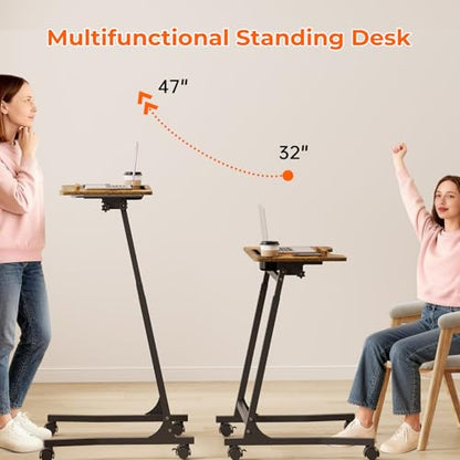 ikkle Bike Trainer Desk with Wheels, Adjustable Treadmill Desk, Rolling Standing Desk for Walking Pad Laptop, Phone Standing, Brown Wood - color: Rustic Brown, Mobile Adjust