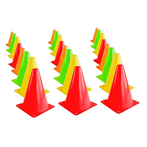 Super Z Outlet 7.5" Bright Neon Colored Orange, Yellow, Red, Green Cones Sports Equipment for Fitness Training, Traffic Safety Practice (24 Pack) - size: Small