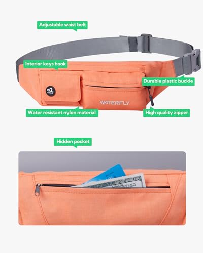 WATERFLY Small Fanny Pack for Women Men, Crossbody Travel Waist Bag Orange - color: Orange