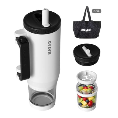 23oz Insulated Tumbler with Foldable Handle & 10oz Snack/Pill Container - color: white