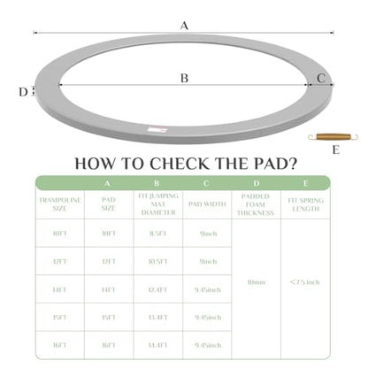 Trampoline Replacement Pad, Thick UV/Water Resistant Spring Cover 10-16FT - color: Gray, size: 10FT