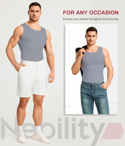 Nebility Shapewear Mens Compression Shirt - Slimming Body Shaper Vest Sleeveless Undershirts Workout Tank Tops - color: Grey, size: 4X-Large