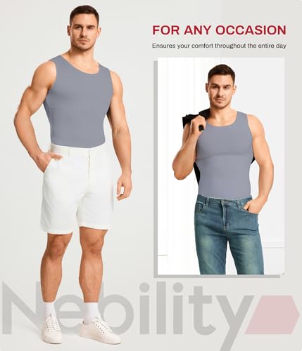 Nebility Shapewear Mens Compression Shirt - Slimming Body Shaper Vest Sleeveless Undershirts Workout Tank Tops - color: Grey, size: X-Large