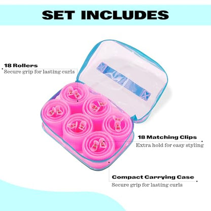 Trademark Beauty Self-Grip Hair Rollers - Lasting Defined Curls, Extra Hold, All Hair Types, Bouncy Blow Out, Self-Grip Rollers - Pink, (Pack of 18) - size: Medium